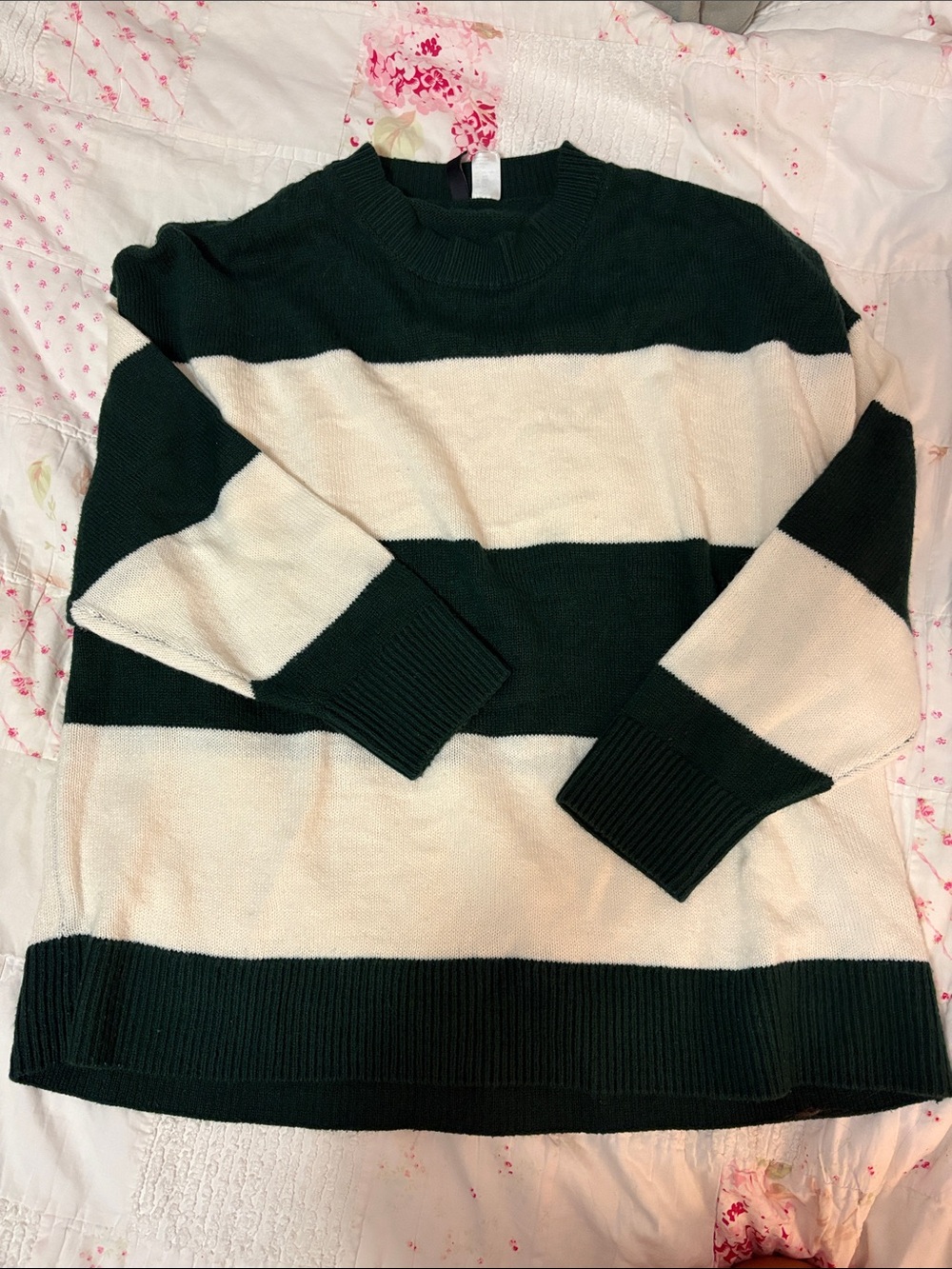 Divided Green and Cream Stripe Crewneck Sweater